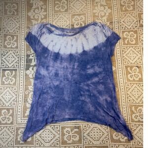 Y2K Juniors Stranded Flowy Off the Shoulder Top w Gradient Purple Tie Dye Sz M